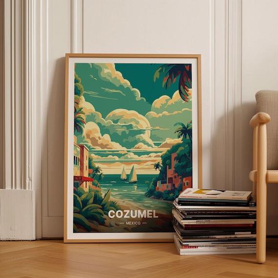 Cozumel Travel Poster, Vibrant Destination Art Print