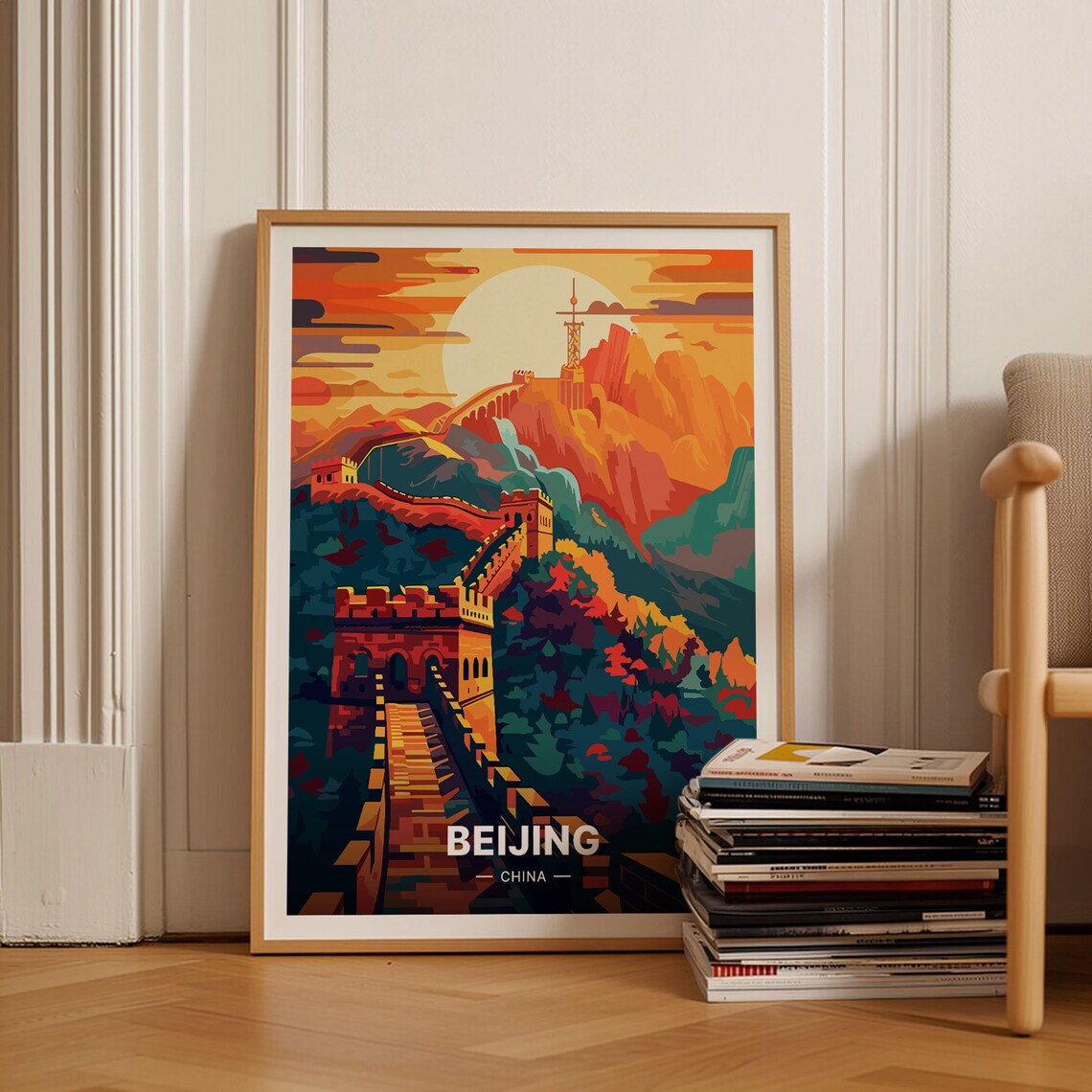 Beijing Retro Travel Poster, China Cityscape Art Print