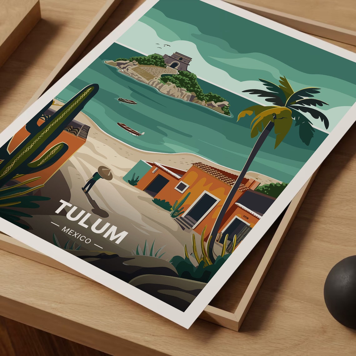 Tulum Mexico Caribbean Beach Mayan Ruin Vintage Travel Poster - Image 3