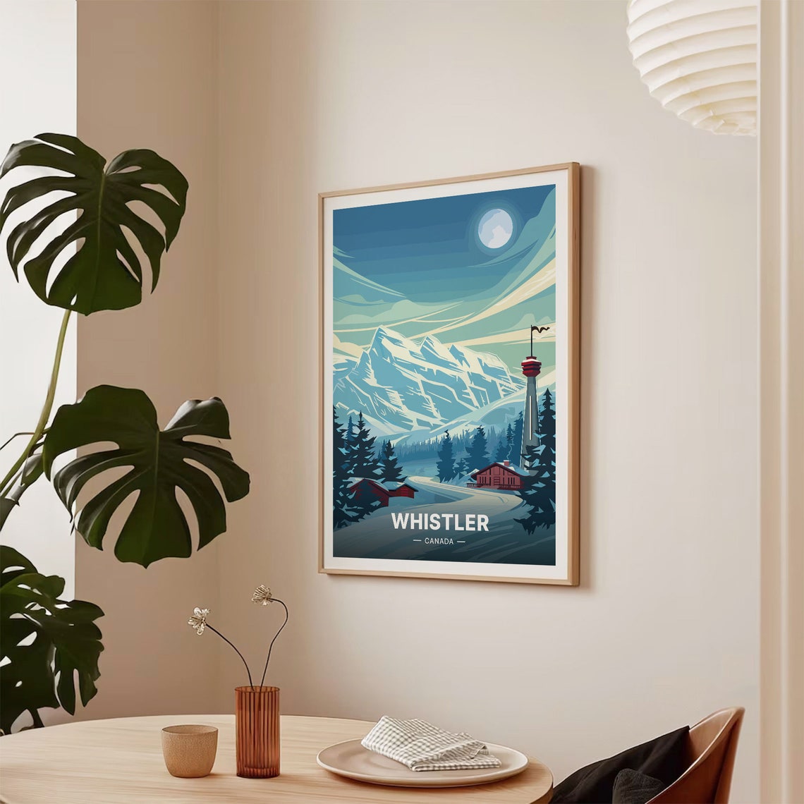 Whistler Canada Ski Mountain Moonlit Peak Village Lights Travel Poster - Image 2