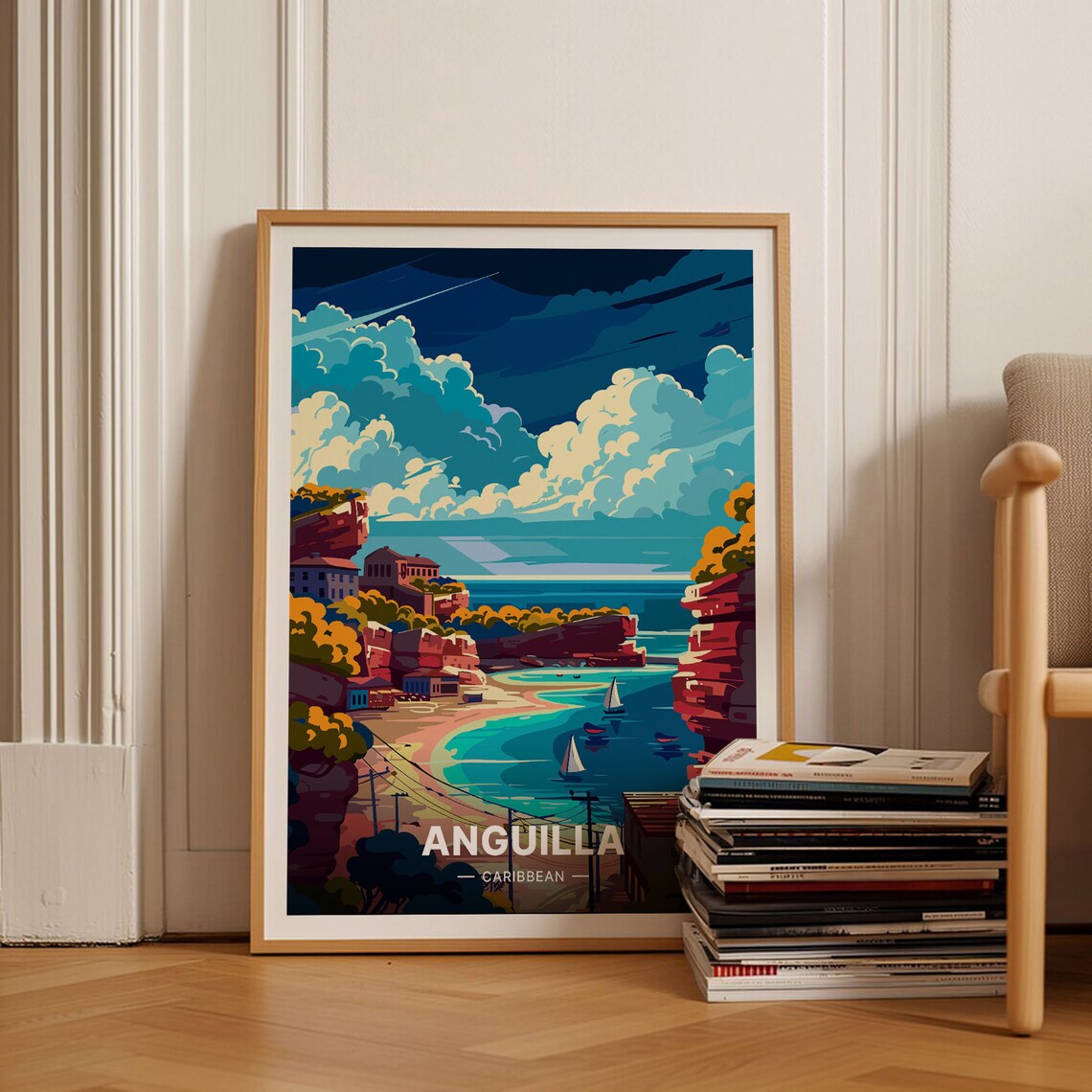 Anguilla Caribbean Travel Poster, Beach Scene Art Print