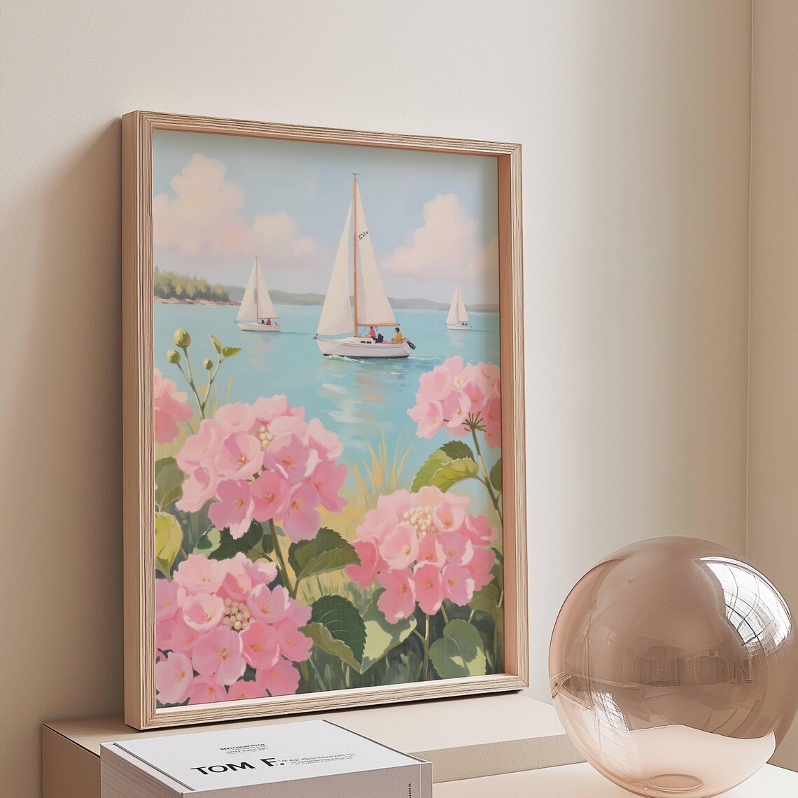 Pink Hydrangea Sailing at Coastal Beach Art Print