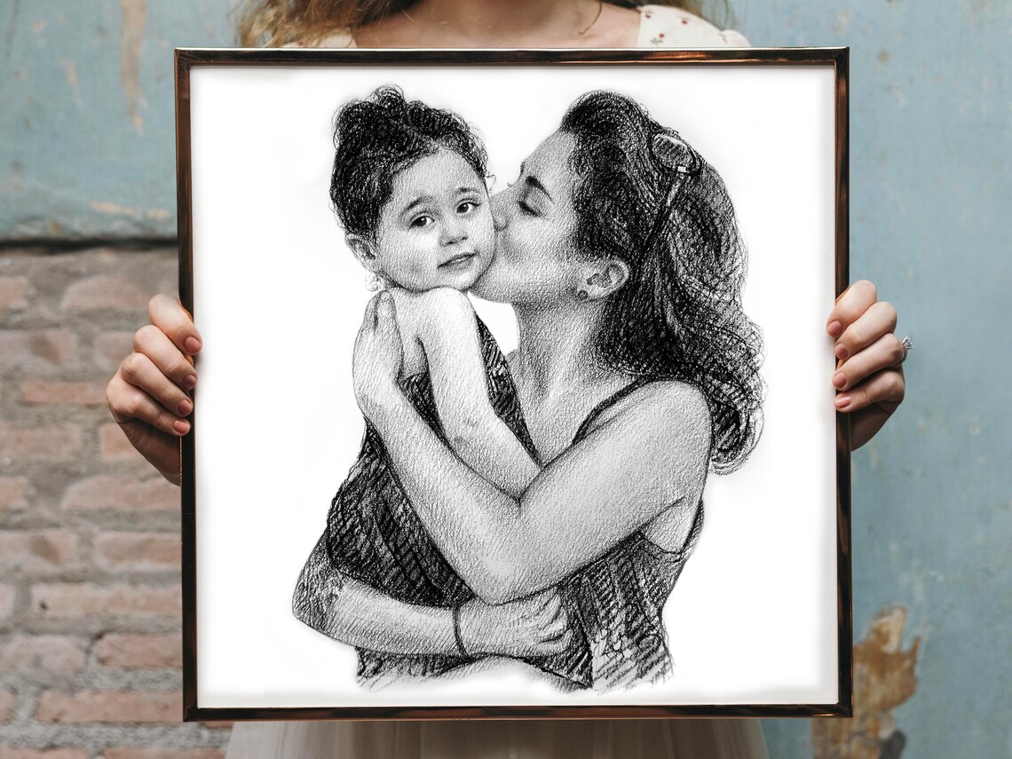 Three Women and Little Girl Custom Pencil Portrait Sketch Print - Image 6
