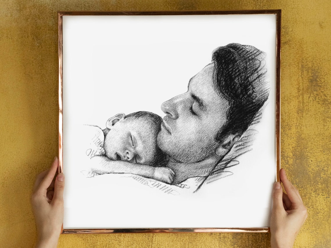 First New Year with Tanavya Dad and Daughter Charcoal Sketch Poster - Image 2