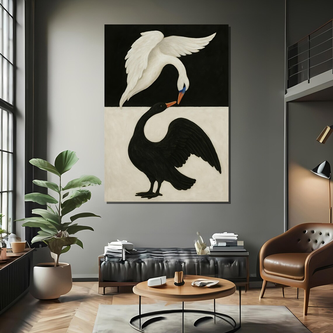 Black And White Swans in Yin Yang Harmony Art Print - Image 2