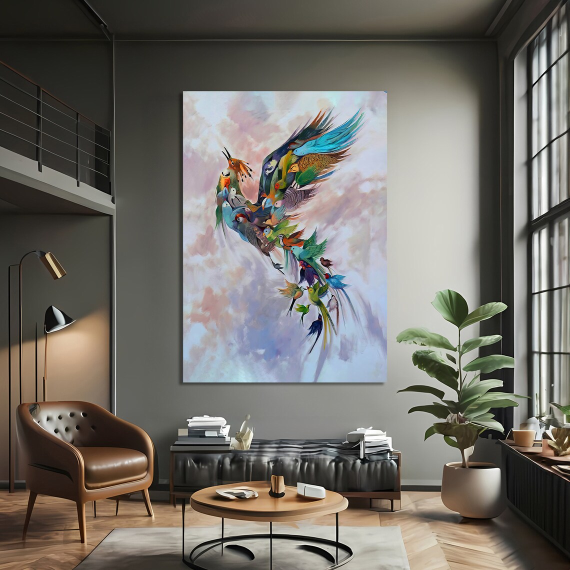 Bird Flock Art Print, Vibrant Animal Painting - Image 3