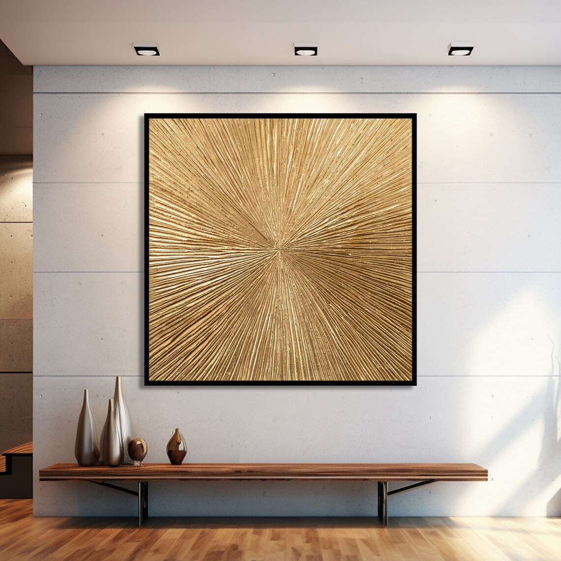 Golden Sunburst, Radiant Abstract Art Print - Image 2