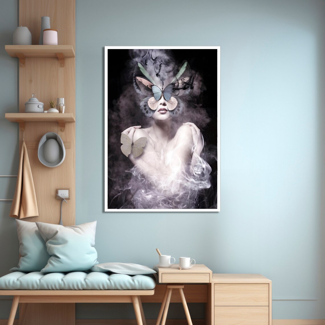 Butterfly Lady In Mist, Surreal Fantasy Art Print - Image 4