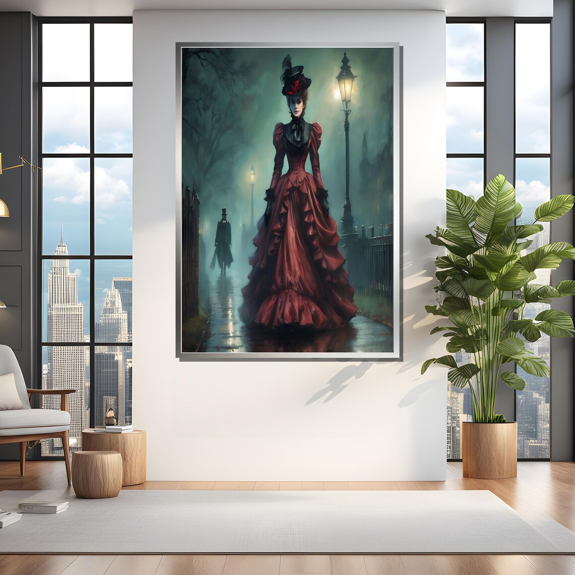 Gothic Victorian Lady In Red Dress, Bedroom Decor - Image 4