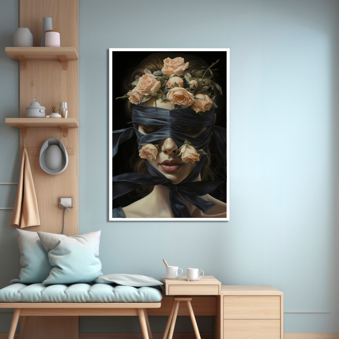 Mysterious Floral Woman, Elegant Dreamy Art Print - Image 4