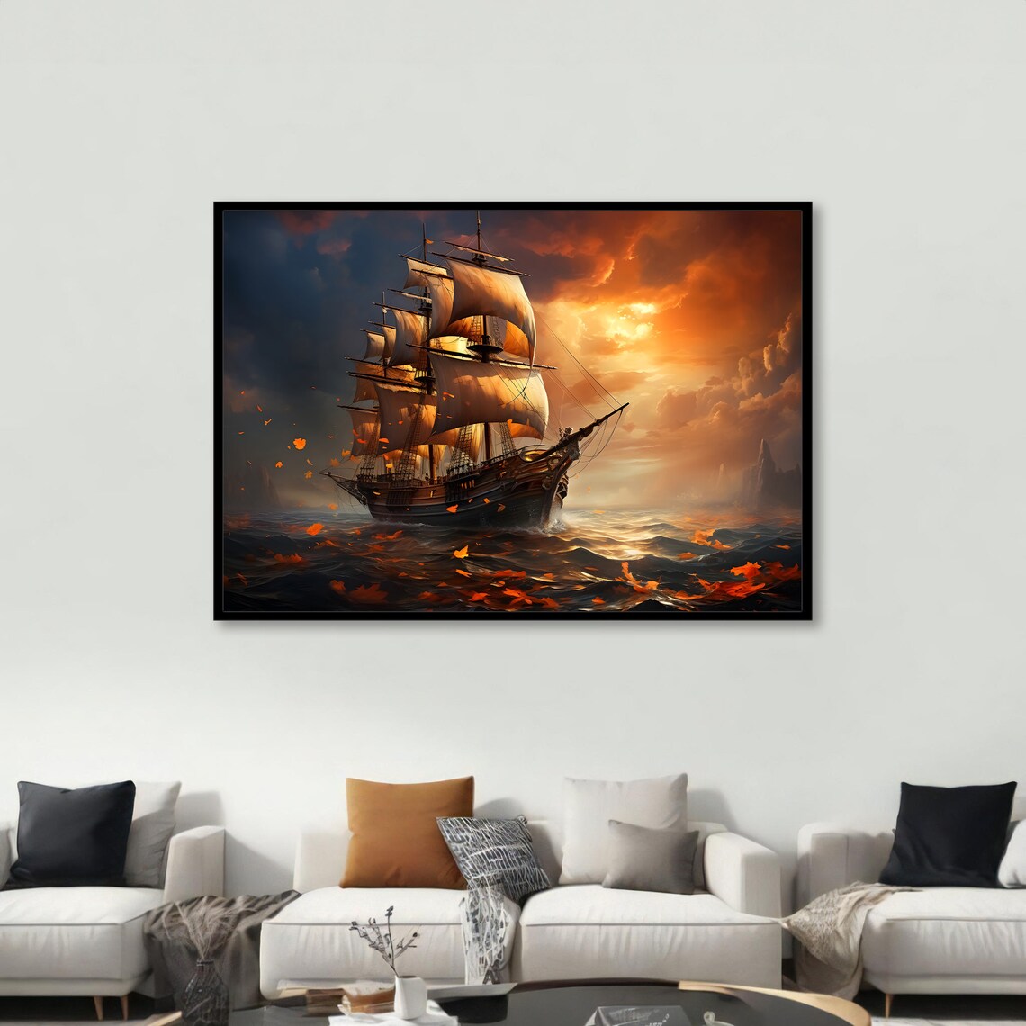 Epic Sailing Ship Art Print, Dramatic Ocean Painting - Image 3