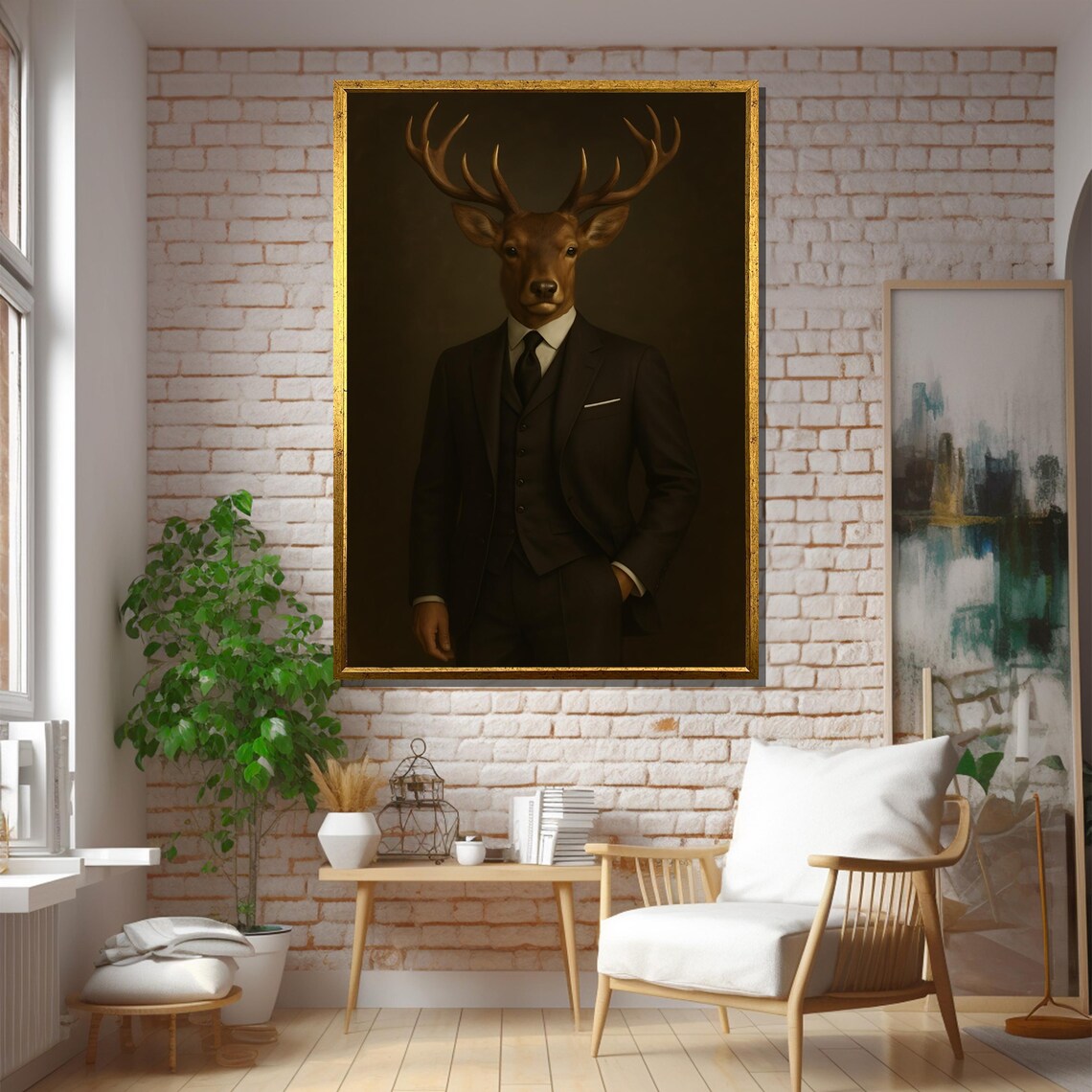 Elegant Deer Gentleman Portrait Art Print - Image 5