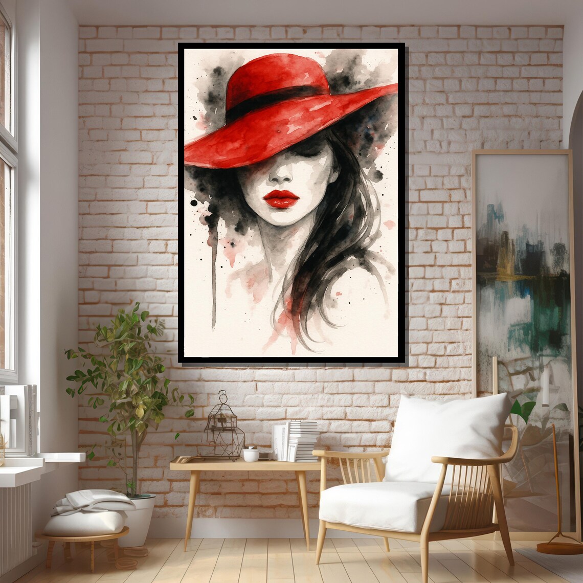 Red Hat Woman Portrait, Watercolor Art Print - Image 5