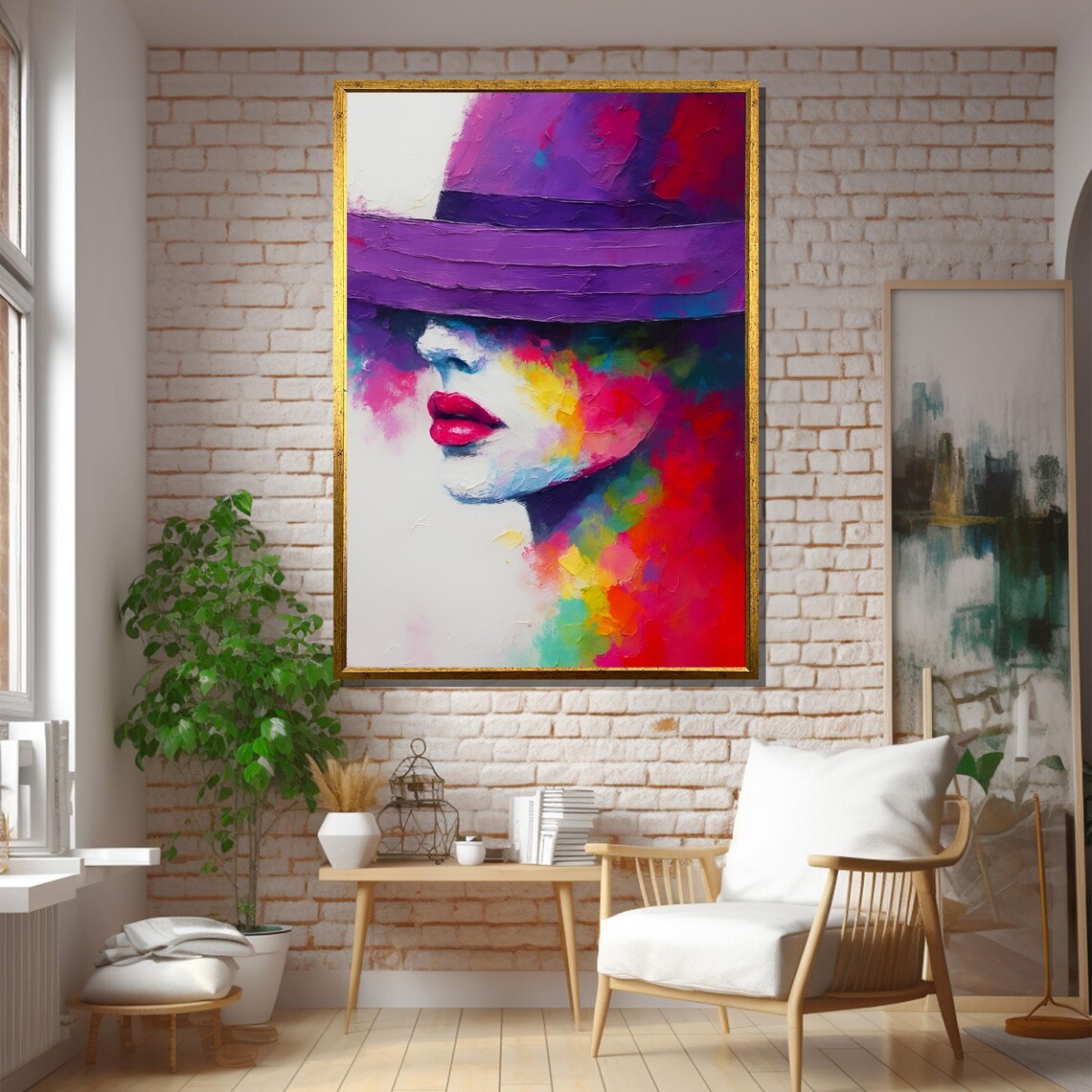 Colorful Woman With Purple Hat, Living Room Decor - Image 5