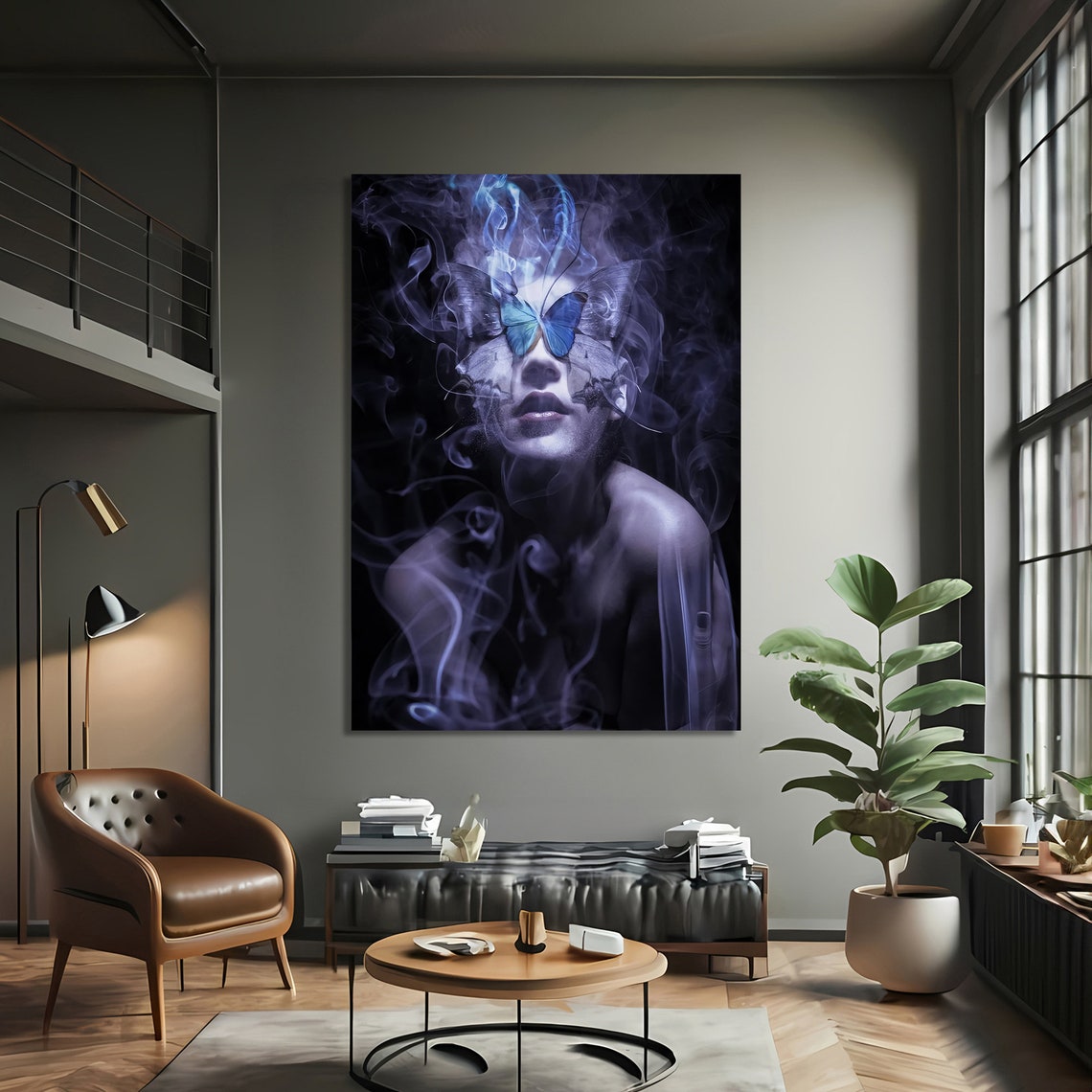 Mystical Butterfly Woman, Surreal Modern Wall Decor - Image 3