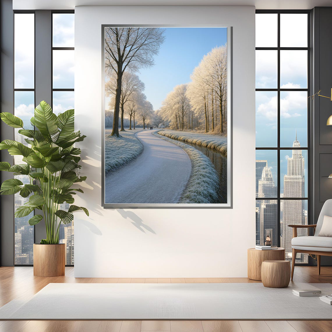 Peaceful Snowy Winter Road, Frosted Trees Art Print - Image 4