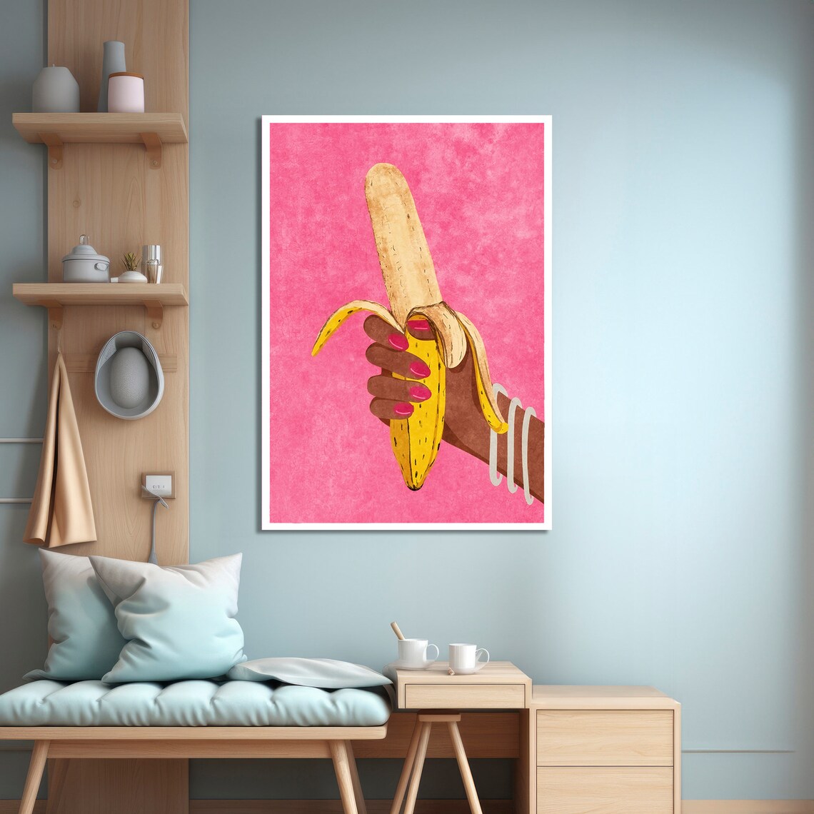 Playful Banana Tease, Sensual Modern Painting - Image 4