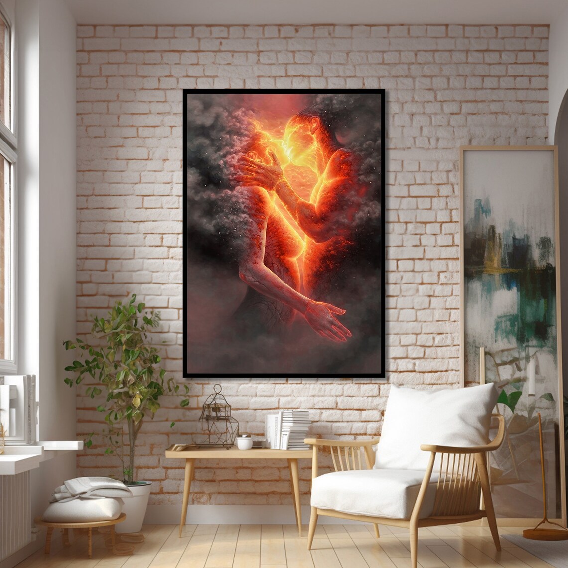 Fiery Embrace Abstract, Modern Home And Office Decor - Image 2