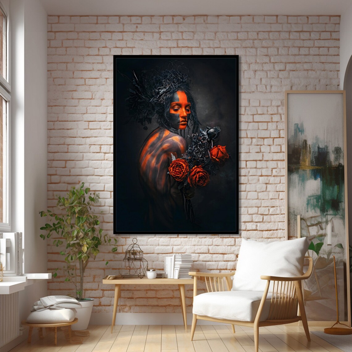 Stylish Woman in Abstract Modern Painting - Image 2
