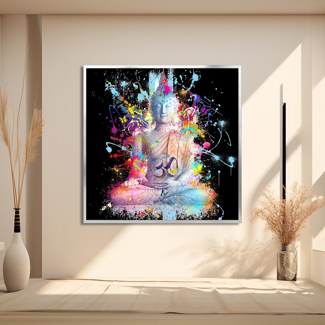 Vibrant Buddha Painting, Om Symbol Meditation Decor - Image 2