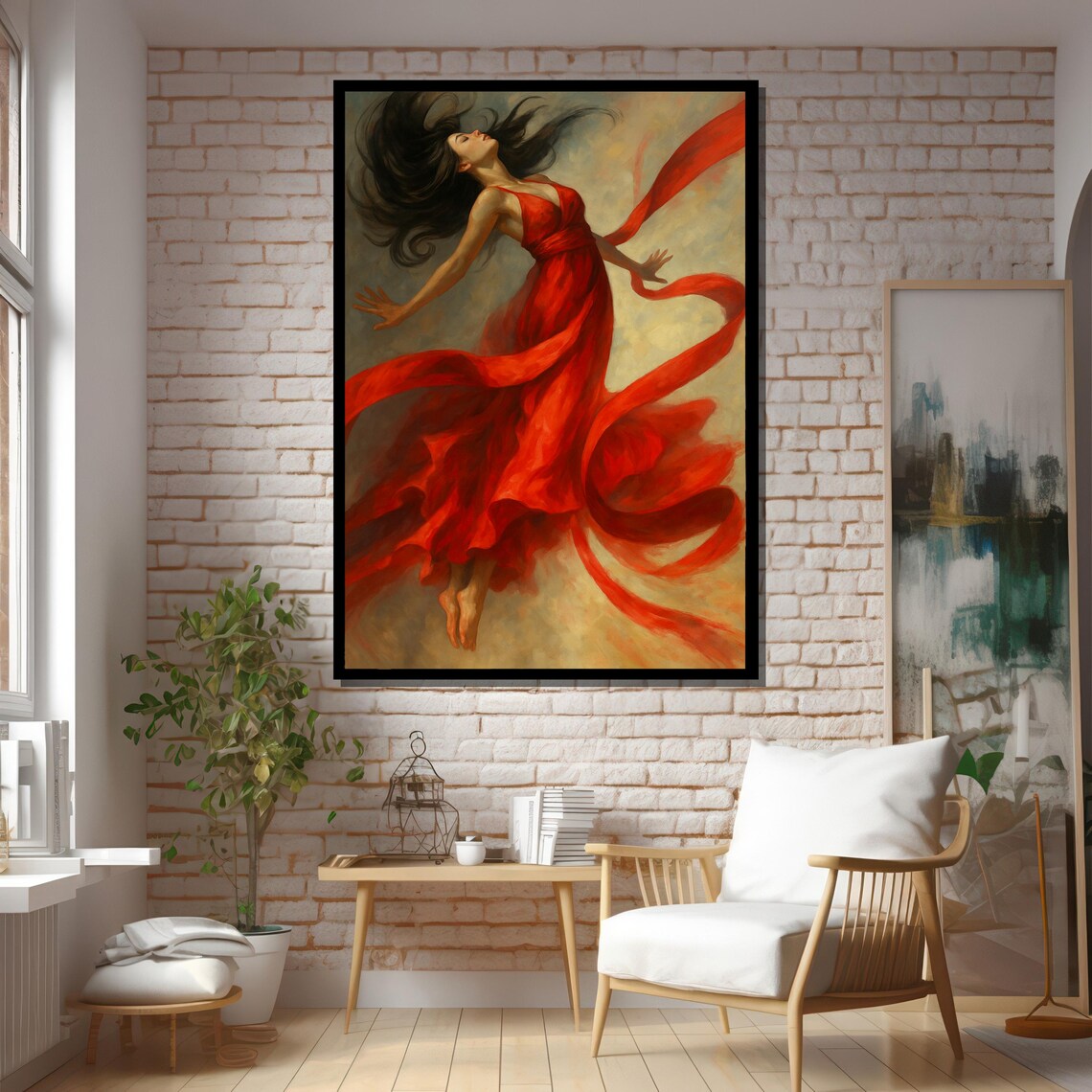 Floating Woman In Red Dress Wall Art Print - Image 5
