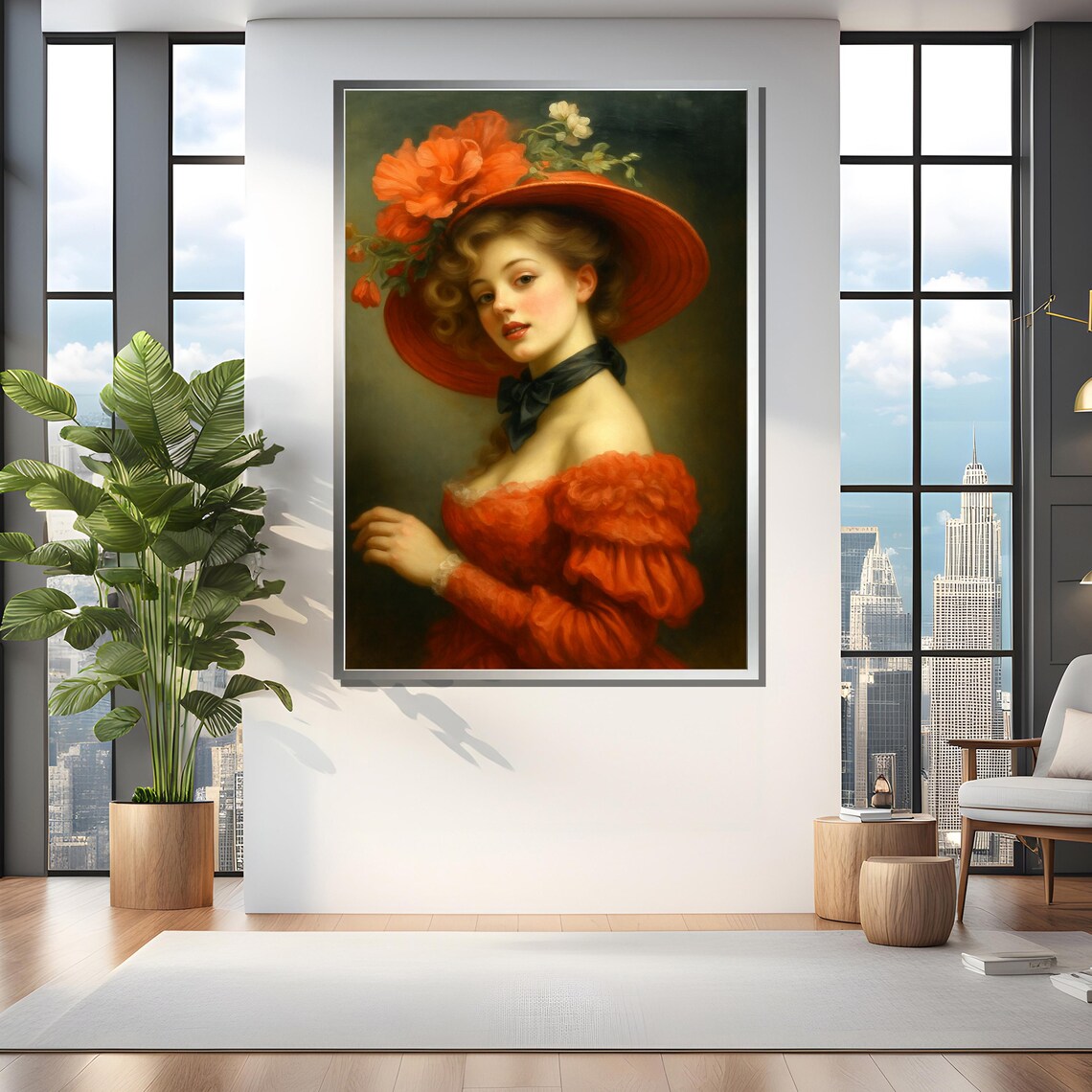 Romantic Lady in Red Hat Art Print - Image 4