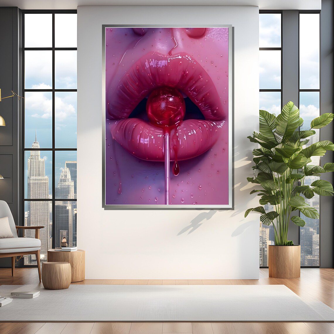 Bold Pink Lips With Lollipop, Bedroom Decor - Image 4