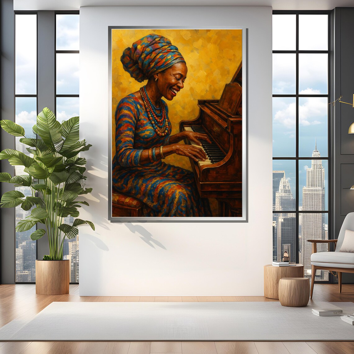 Joyful African Woman Playing Piano, Art Print - Image 4