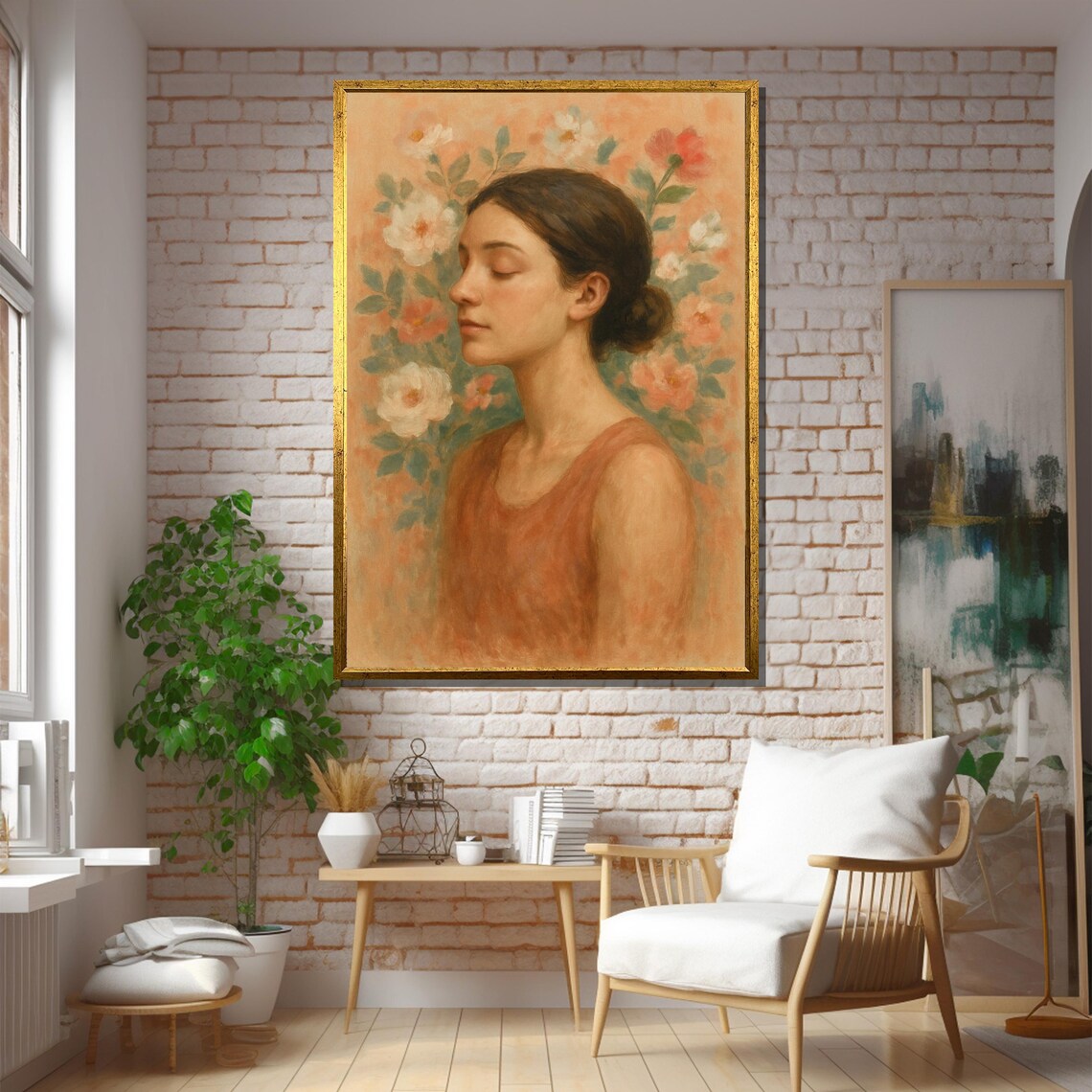 Serene Woman With Flowers Art Print - Image 5