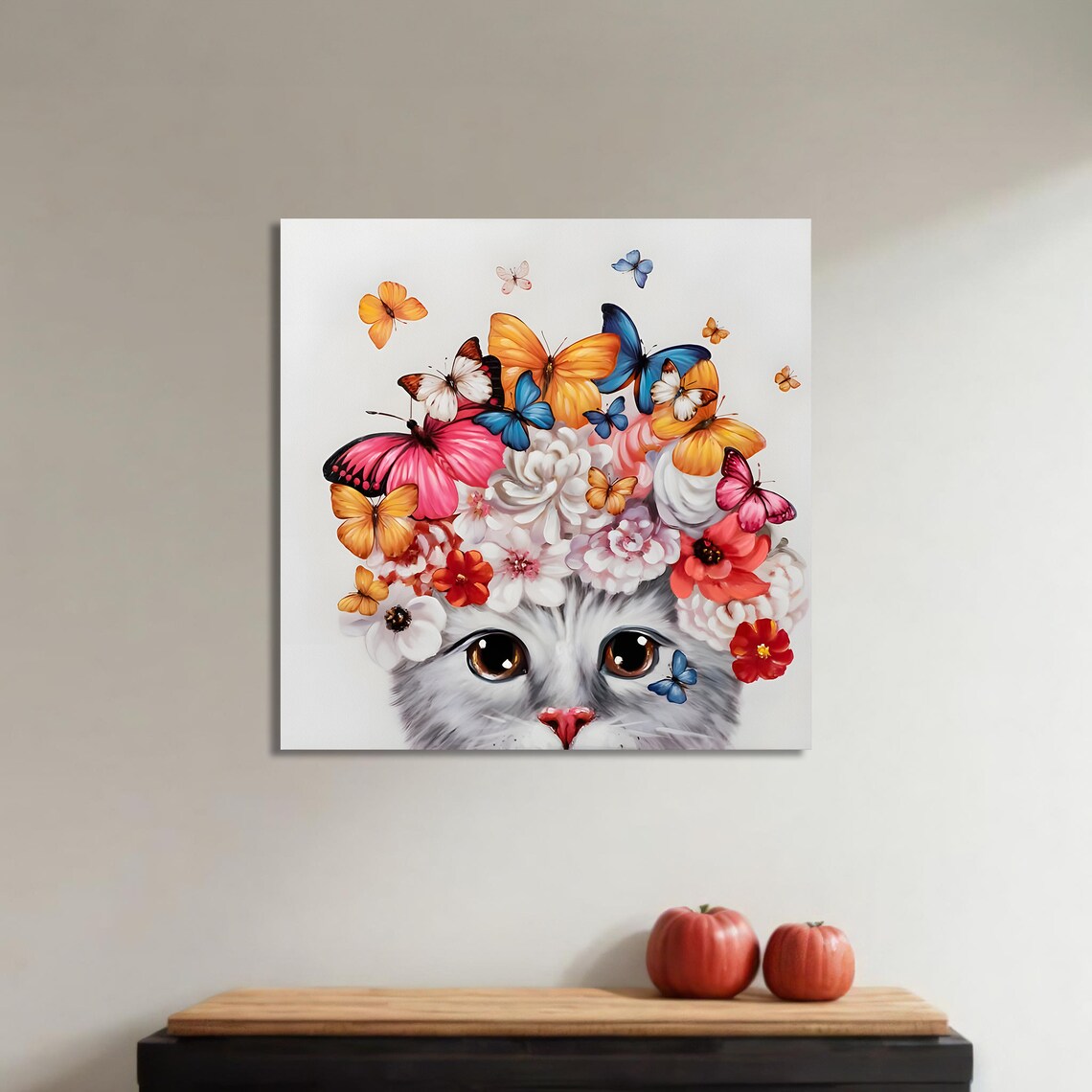 Cute Cat With Butterfly And Flower Crown, Kids Room - Image 4