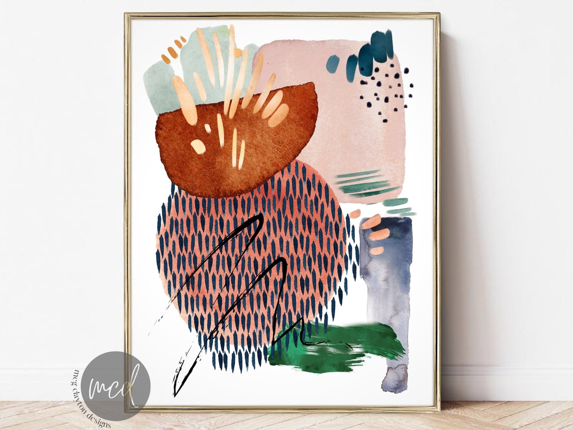 Terracotta Blush Sage Green Abstract Patterned Watercolor Poster