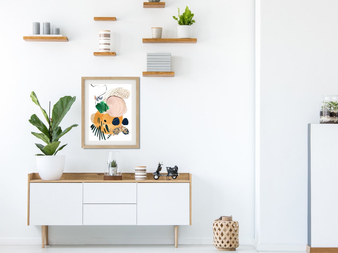 Mustard Yellow Blush Green Navy Abstract Watercolor Modern Poster - Image 4