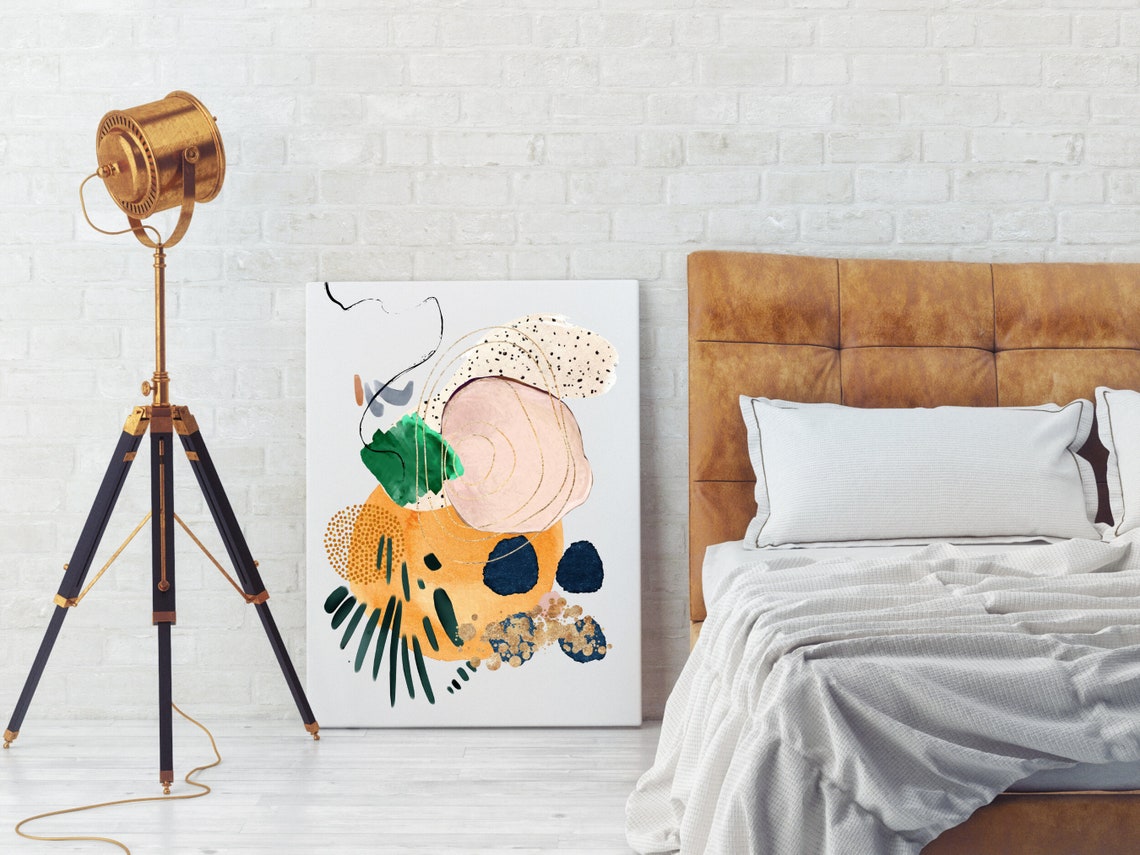 Mustard Yellow Blush Green Navy Abstract Watercolor Modern Poster - Image 2