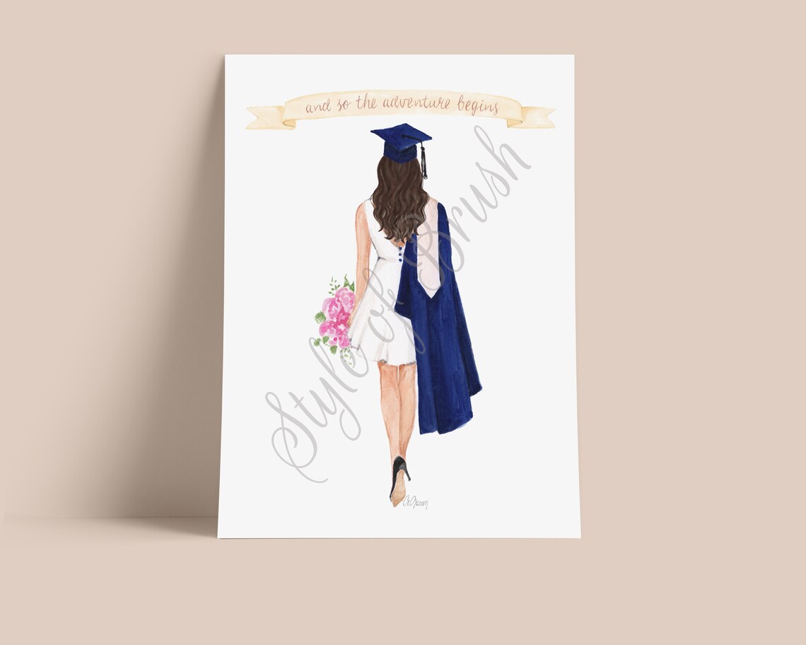 And So The Adventure Begins Graduation Girl Navy Cap Gown Poster - Image 2