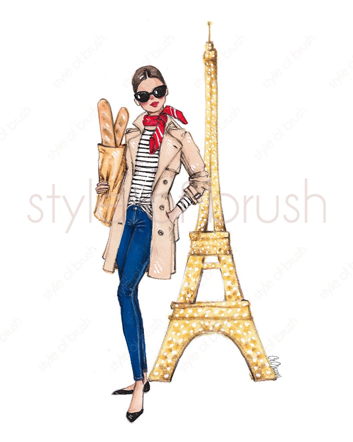 Parisian Fashion Illustration Eiffel Tower Illustration Fashion Illustration - Image 2