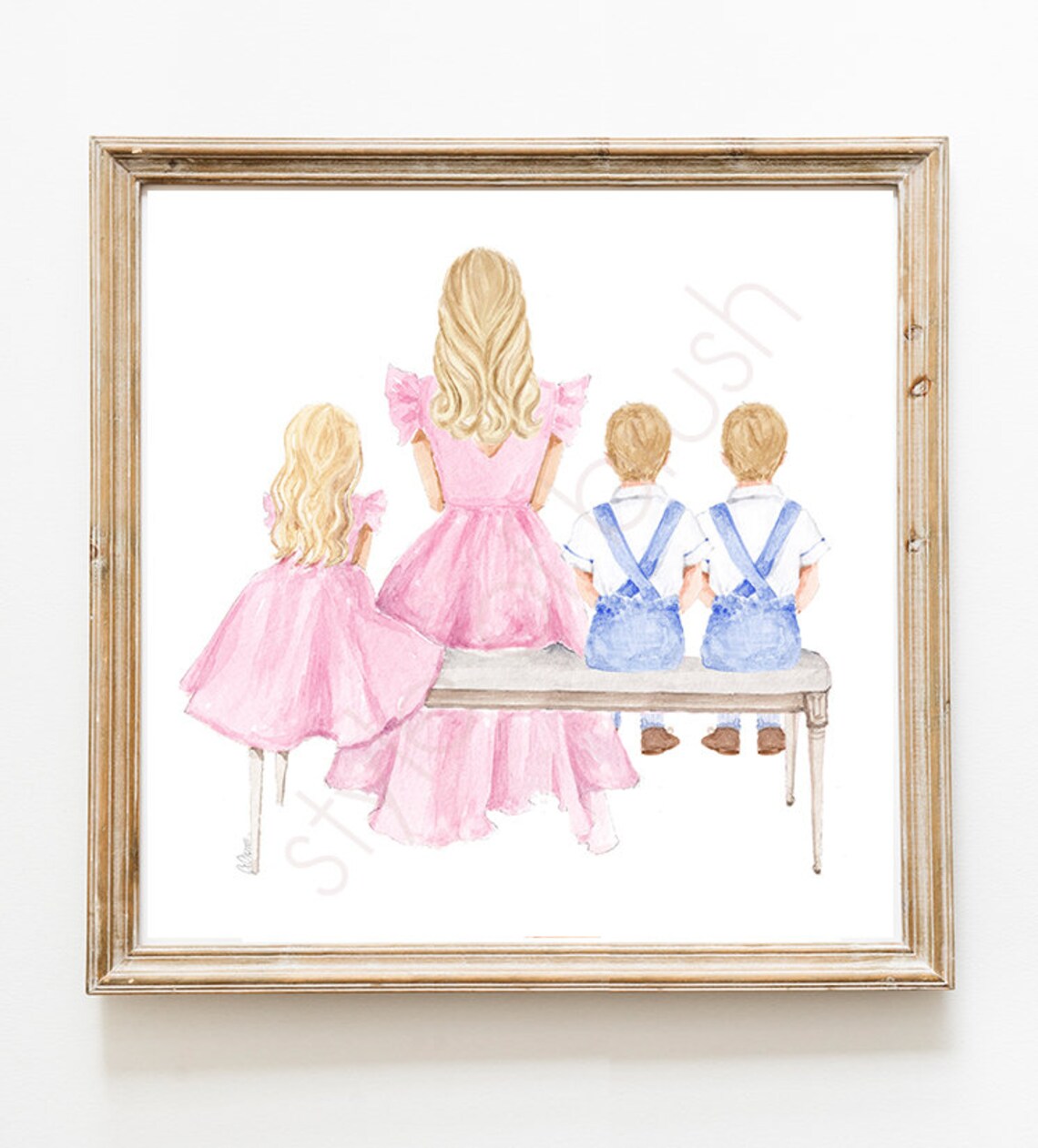 Blonde Mother with Daughter and Two Sons in Pink and Denim Poster - Image 2