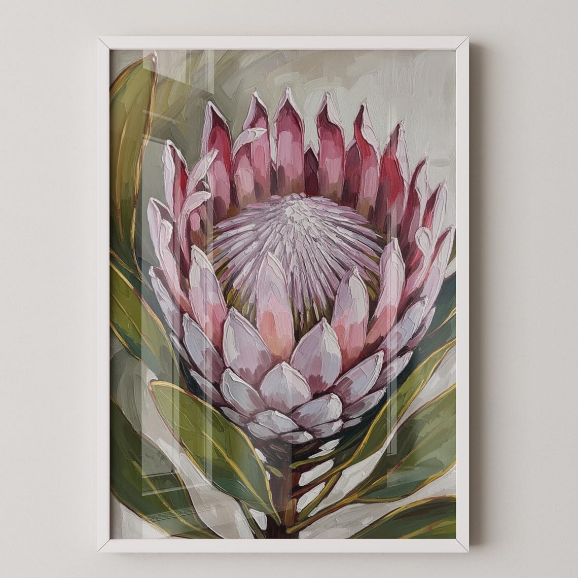 King Protea Pink Botanical Flower Fine Art Painterly Wall Print