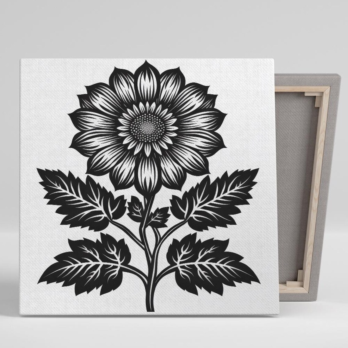 Bold Black Daisy Silhouette Linocut Style Botanical Art Print