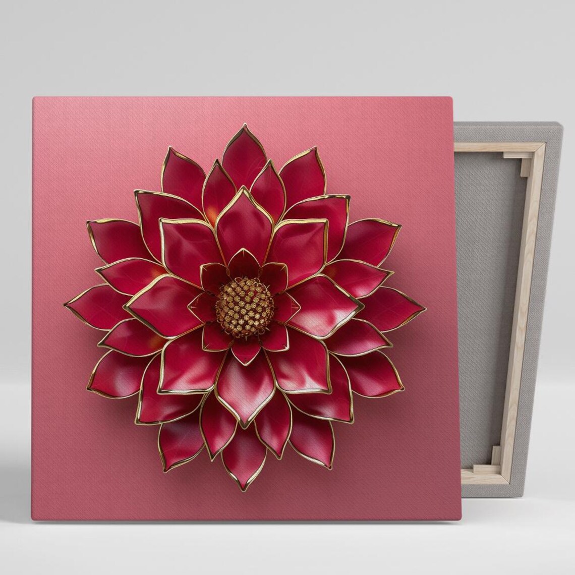 Red Dahlia Pointed Gold Trim Petals Rich Glamorous Floral Poster