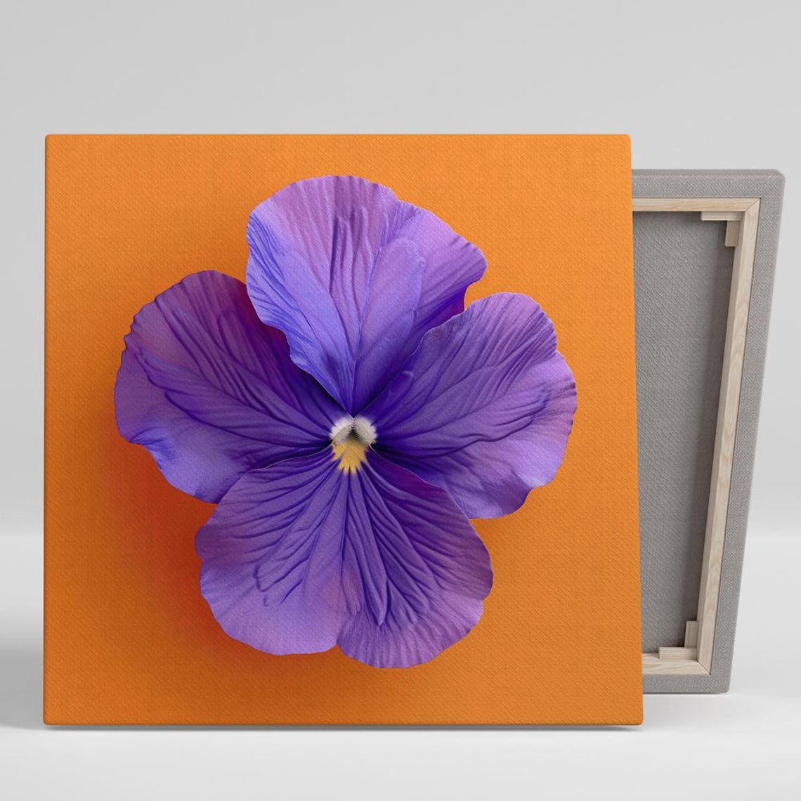 Purple Pansy Flower Macro Photography Orange Background Poster