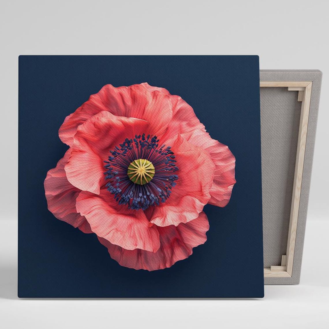 Pink Poppy Macro Close Up Deep Navy Minimalist Floral Art Poster