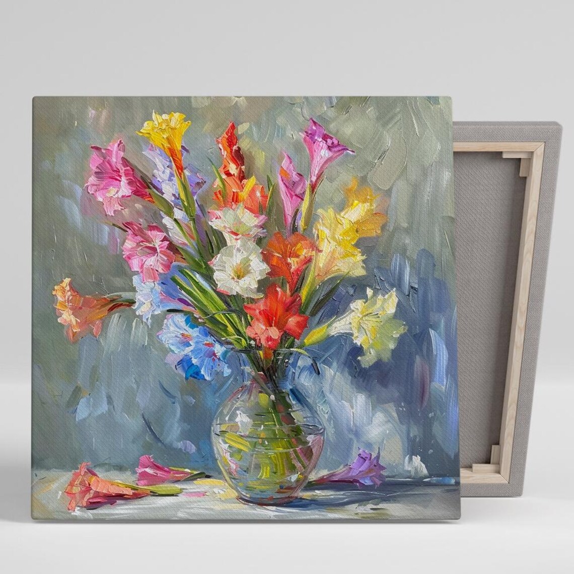 Gladiolus Bouquet Glass Vase Impressionist Floral Painting Poster