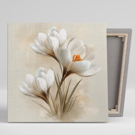 Crocus Wall Art Or Poster Contemporary Minimalist Decor Living Room Bedroom Office Entryway Wall Art White Beige Orange Green