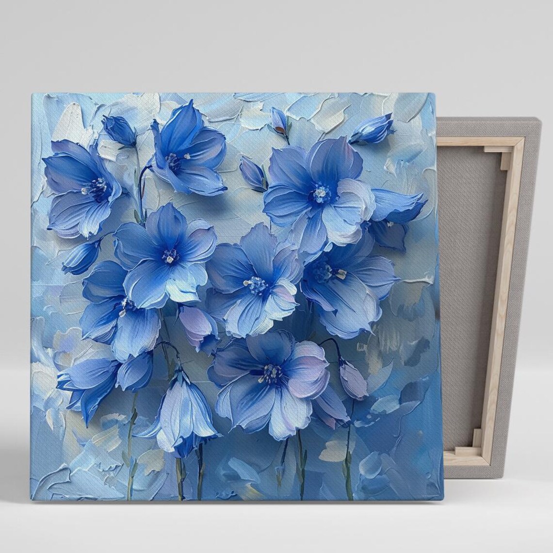 Bluebell Flowers Impasto in Cool Blue Tones Elegant Floral Wall Art
