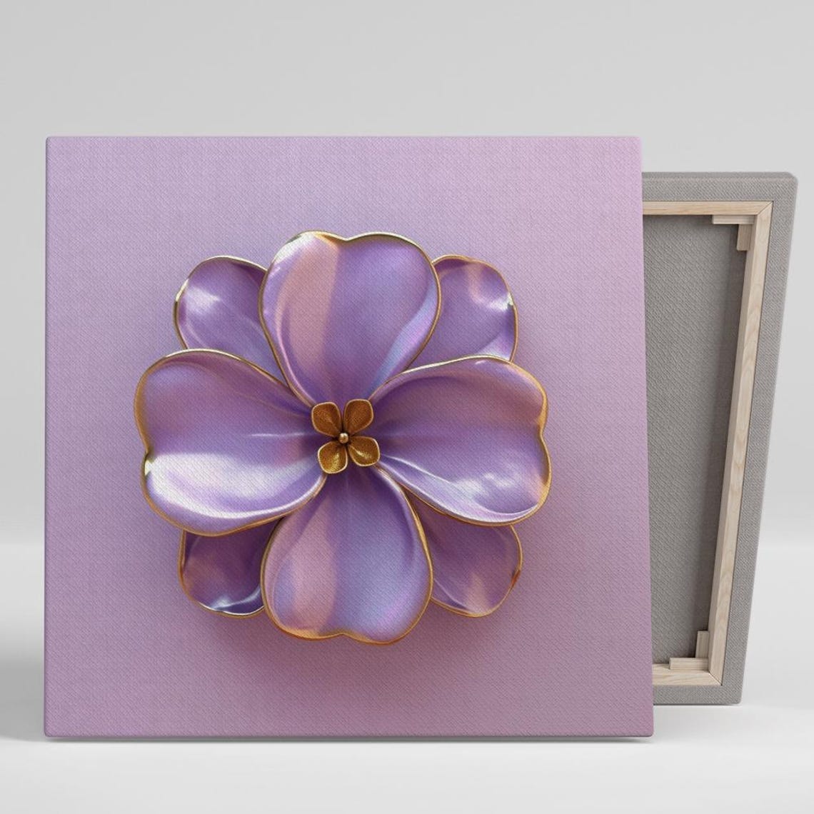 Glossy Purple Pansy Gold Trimmed Petals On Lavender Wall Art Poster