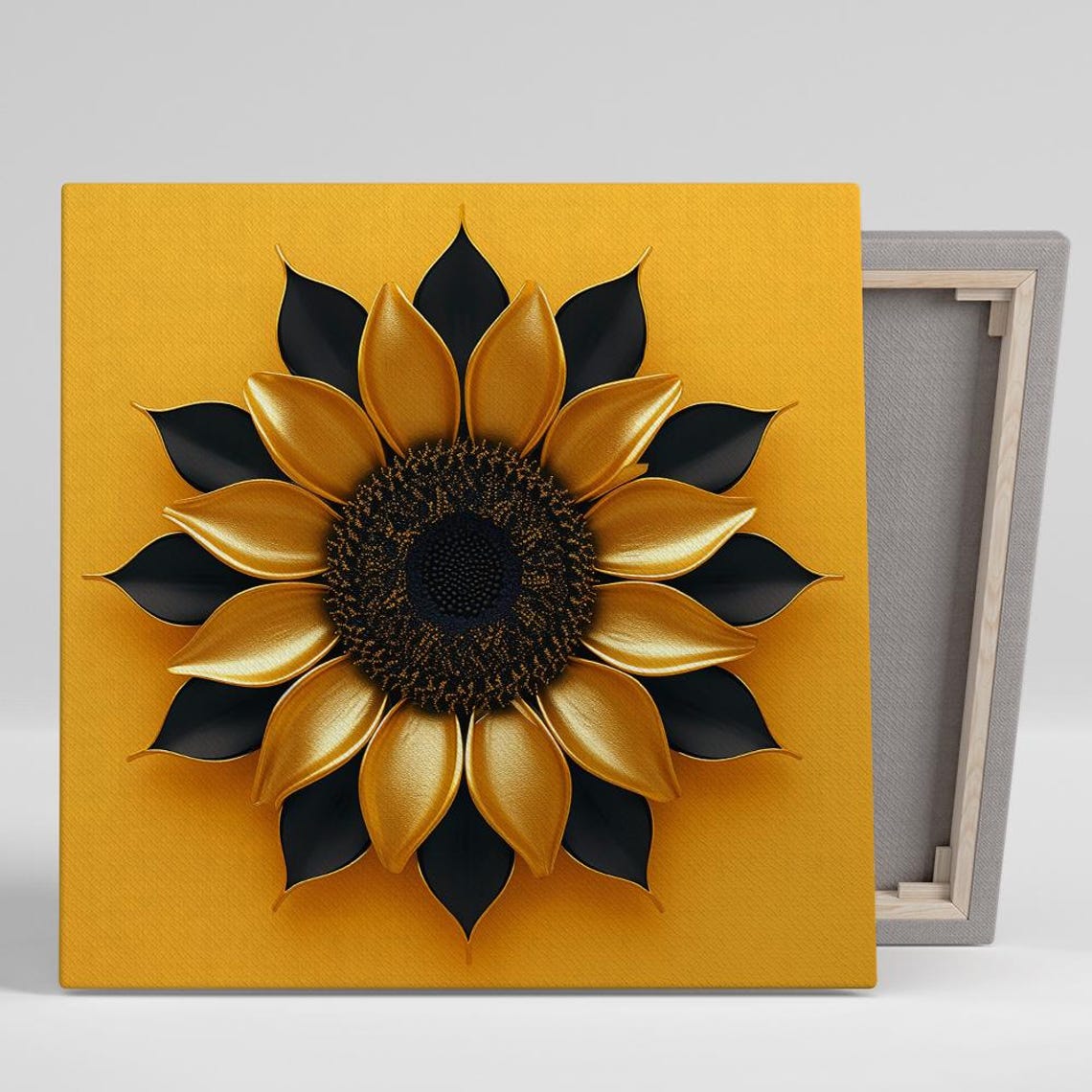 Gold Black Sunflower 3D Mandala Style Glamorous Minimalist Art Poster