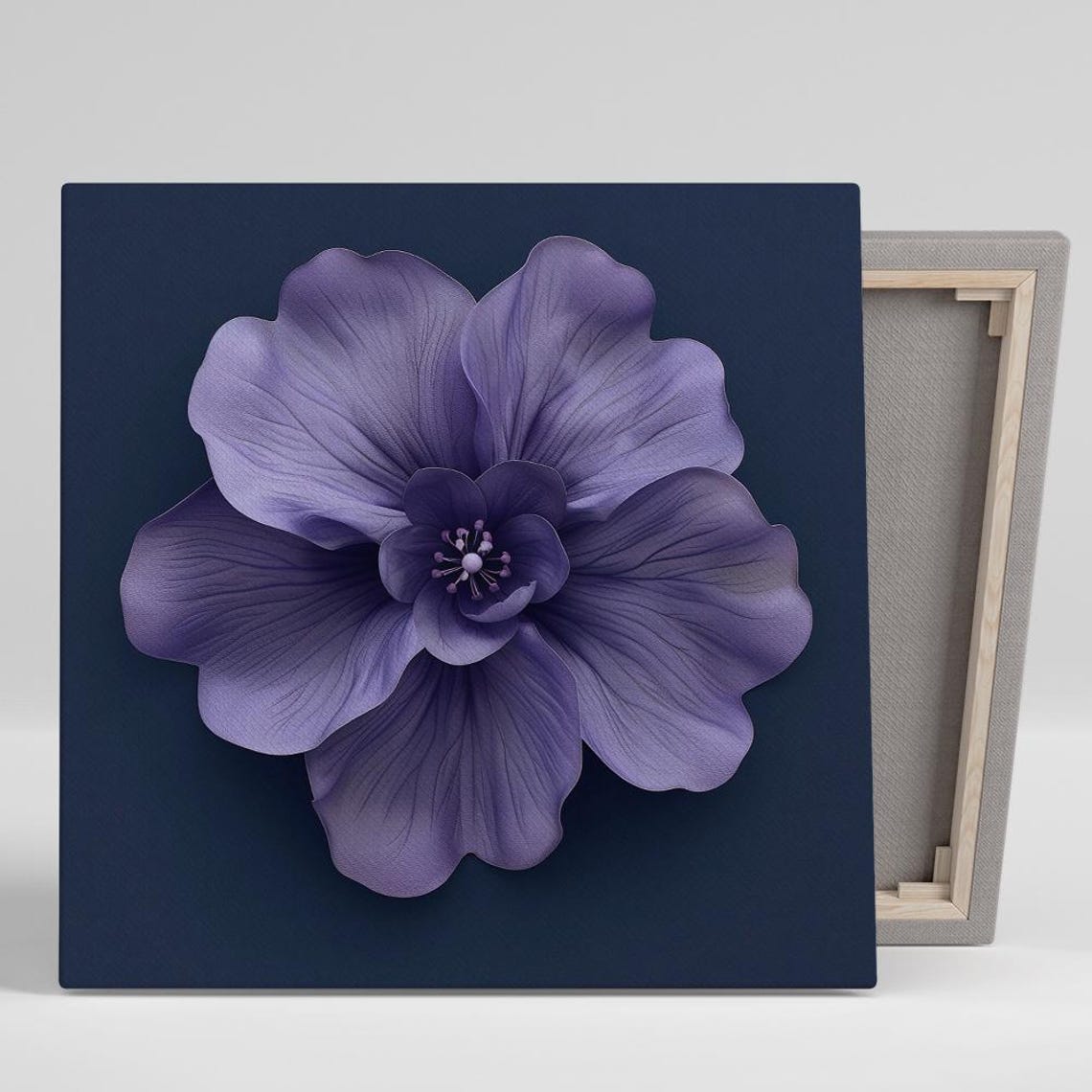 Lavender Purple Anemone Bloom On Dark Navy Background Art Poster