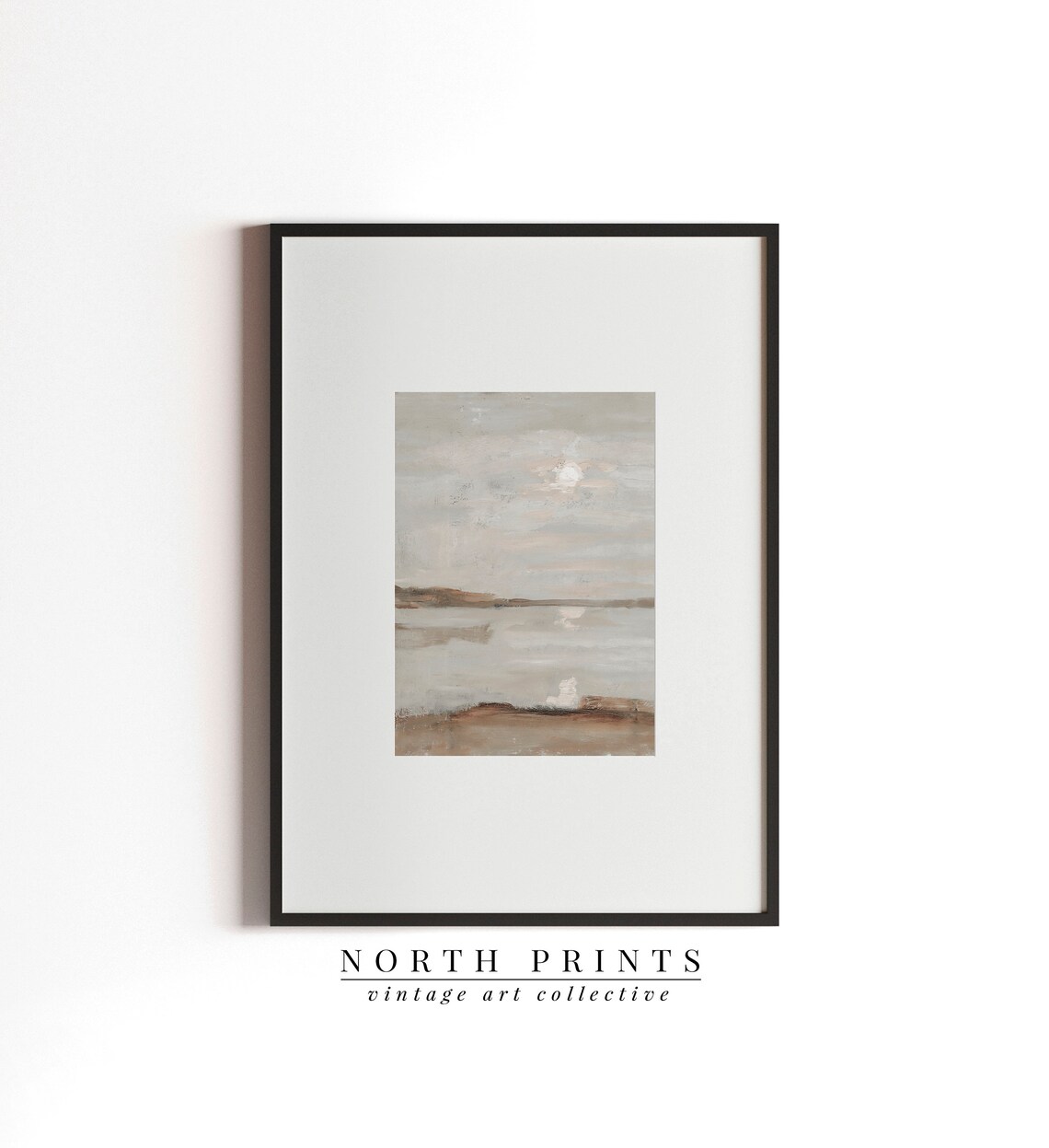 Muted Beach Scene Oil Painting, Warm Tone Art Print - Image 3