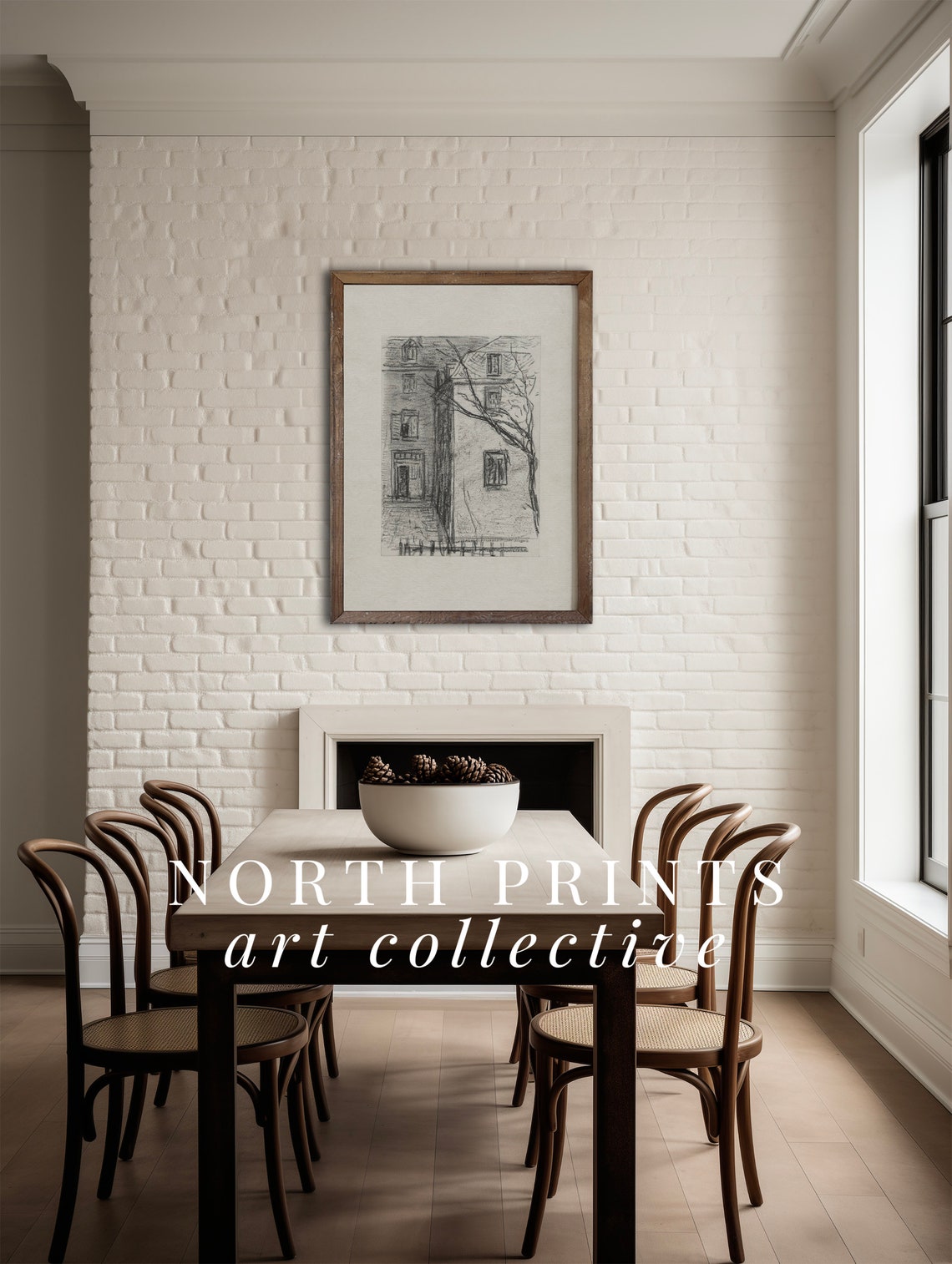Antique Architecture Charcoal Sketch Old European Building Wall Art - Image 2