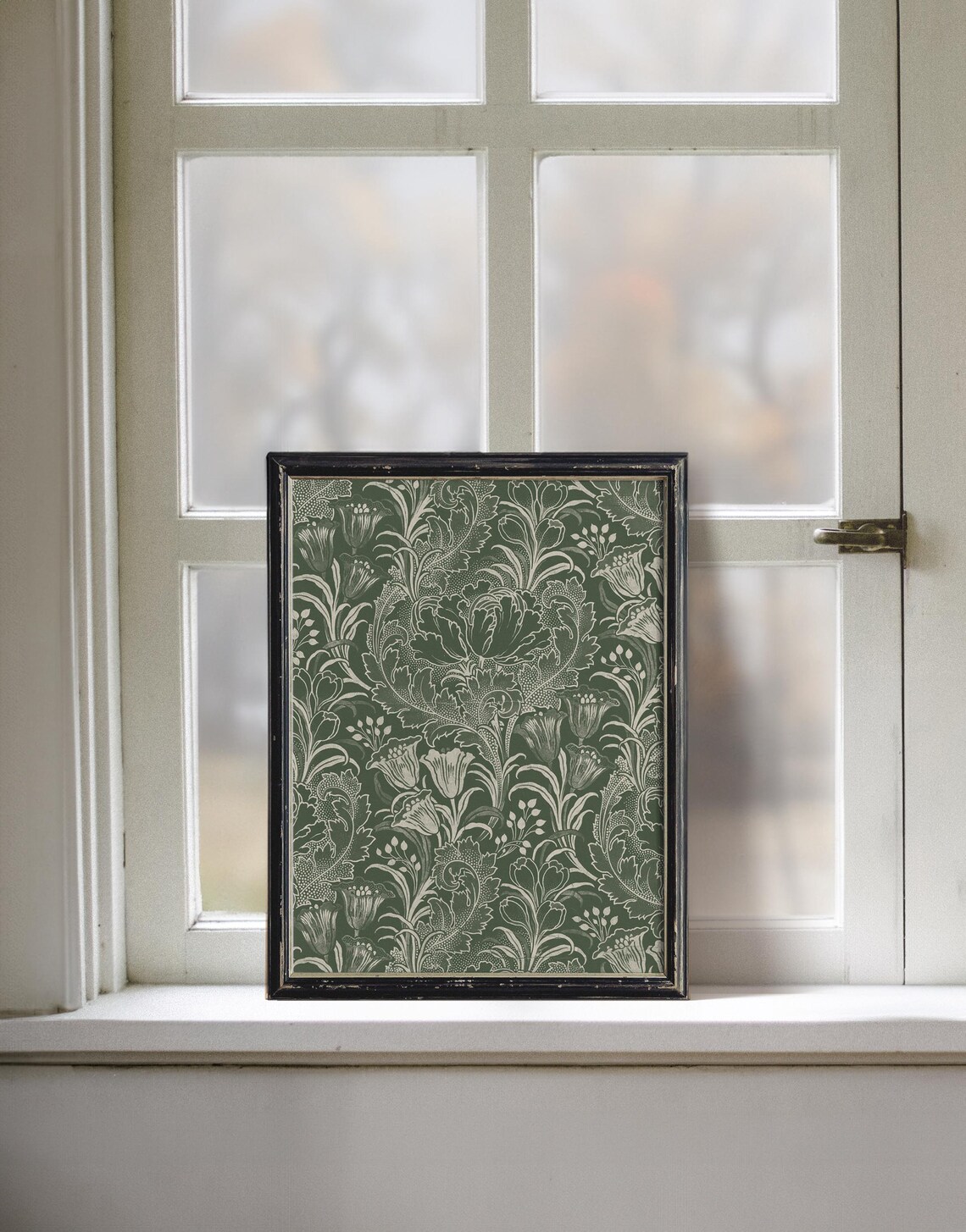 Tulip Print, Antique Green Floral Pattern Art Print - Image 3